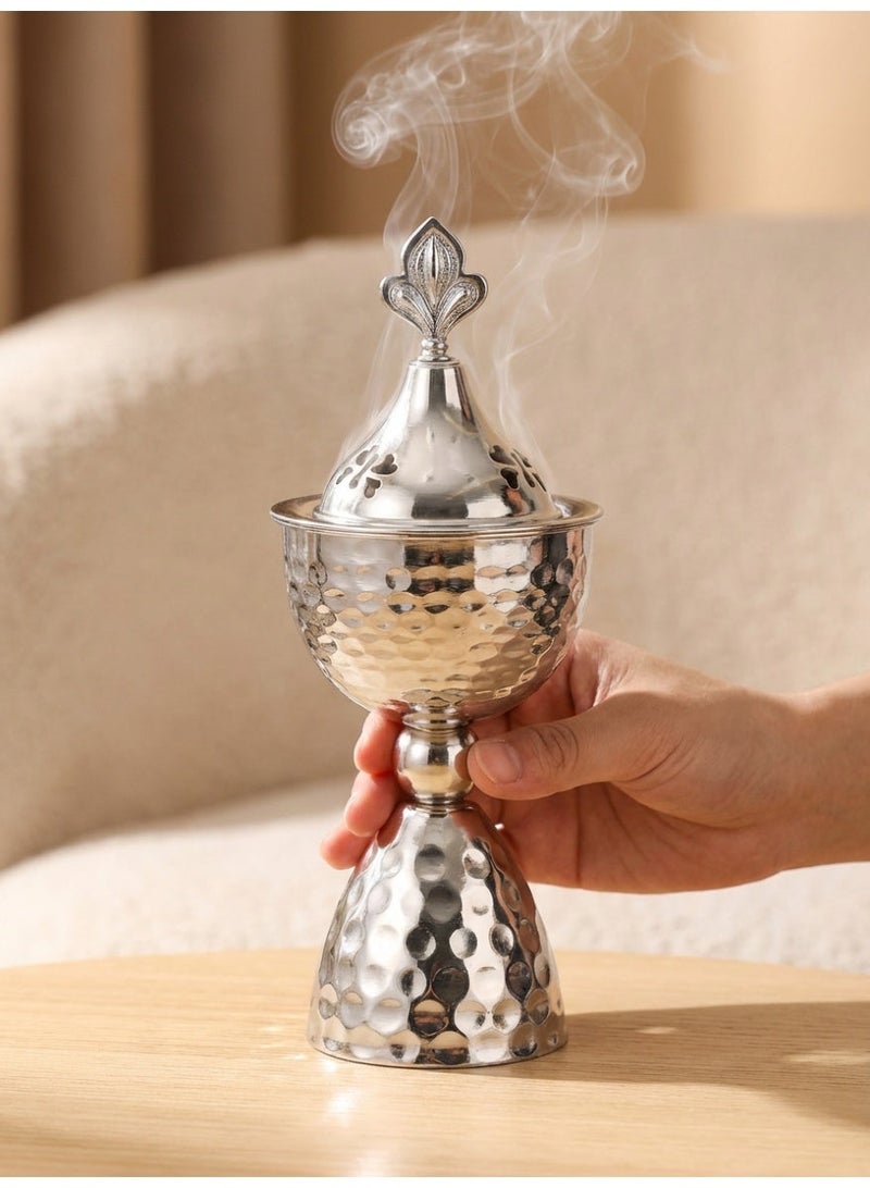 Luxury Metal Incense Burner/Bakhoor Burner/Incense Holder, Aroma Diffuser, Simple Hammered Design, Electroplating Process Suitable For Home Decoration Room decor/Table decor/Silver/The Most Beautiful Gift for Your Friends and Family - Image 1